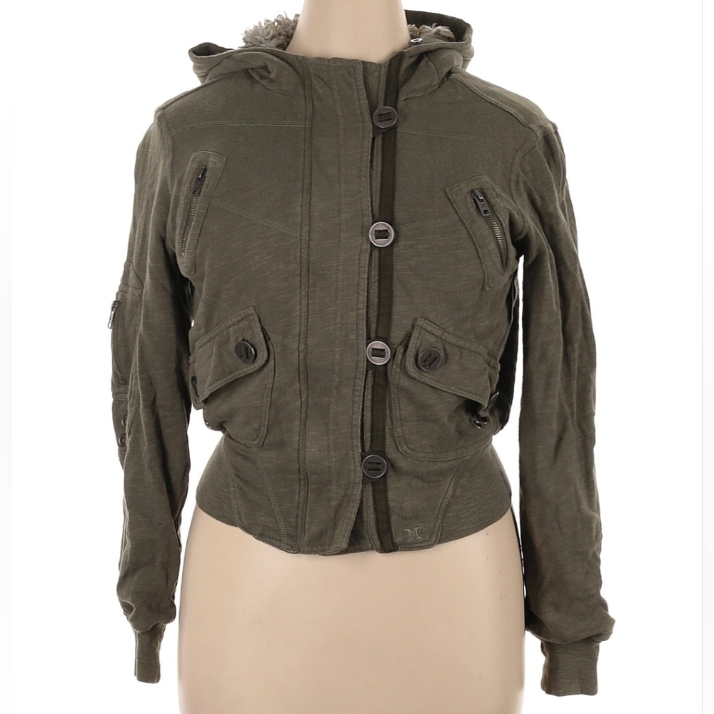 Hurley coat, size L, army green with hood